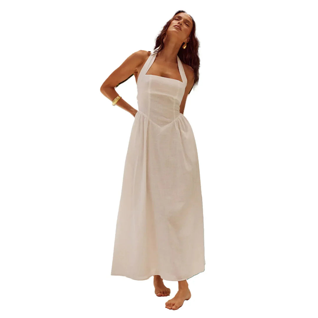 Vestido Elegante Sin Mangas Con Cuello Halter Para Mujer | Maxi
