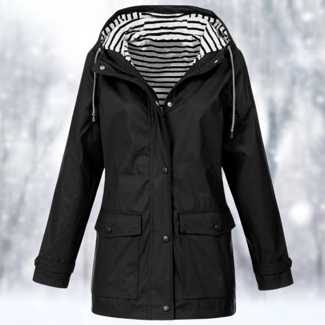 Chaqueta Larga Impermeable Con Botones Para Mujer | Capucha