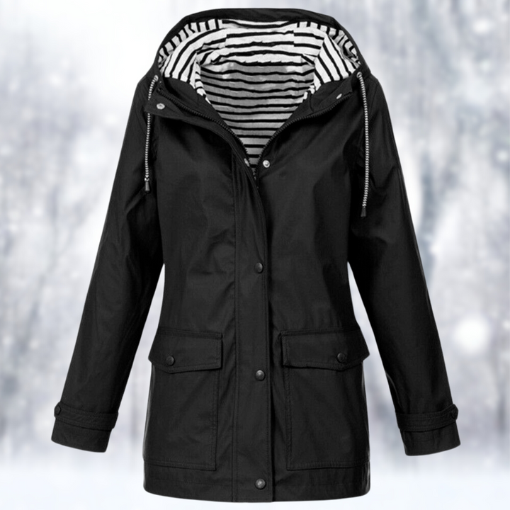 Chaqueta Larga Impermeable Con Botones Para Mujer | Capucha