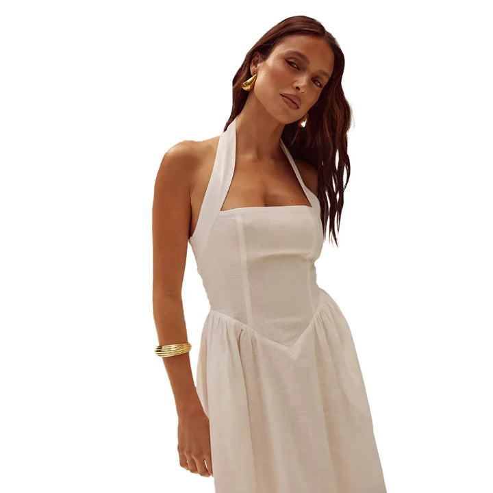 Vestido Elegante Sin Mangas Con Cuello Halter Para Mujer | Maxi