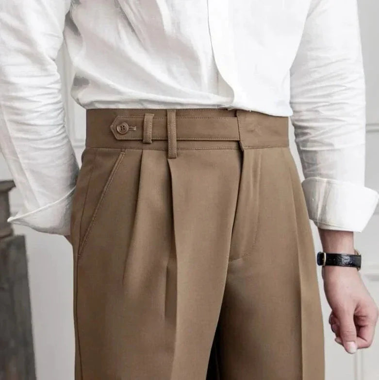 Pantalones Plisados De Talle Alto Para Hombre | Corte Ajustado