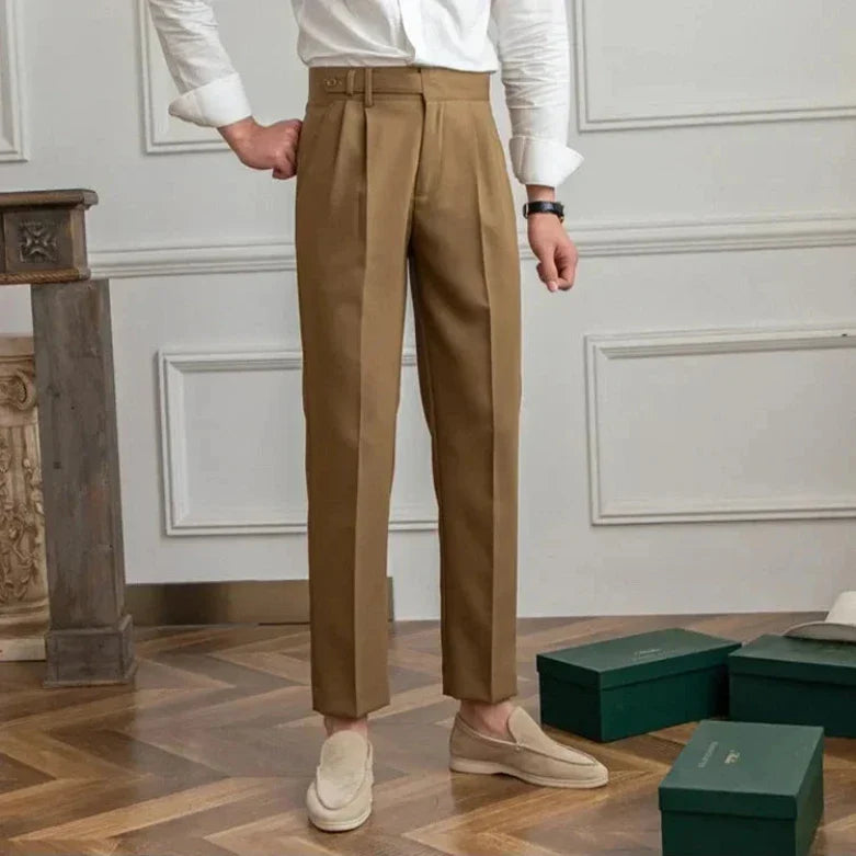 Pantalones Plisados De Talle Alto Para Hombre | Corte Ajustado