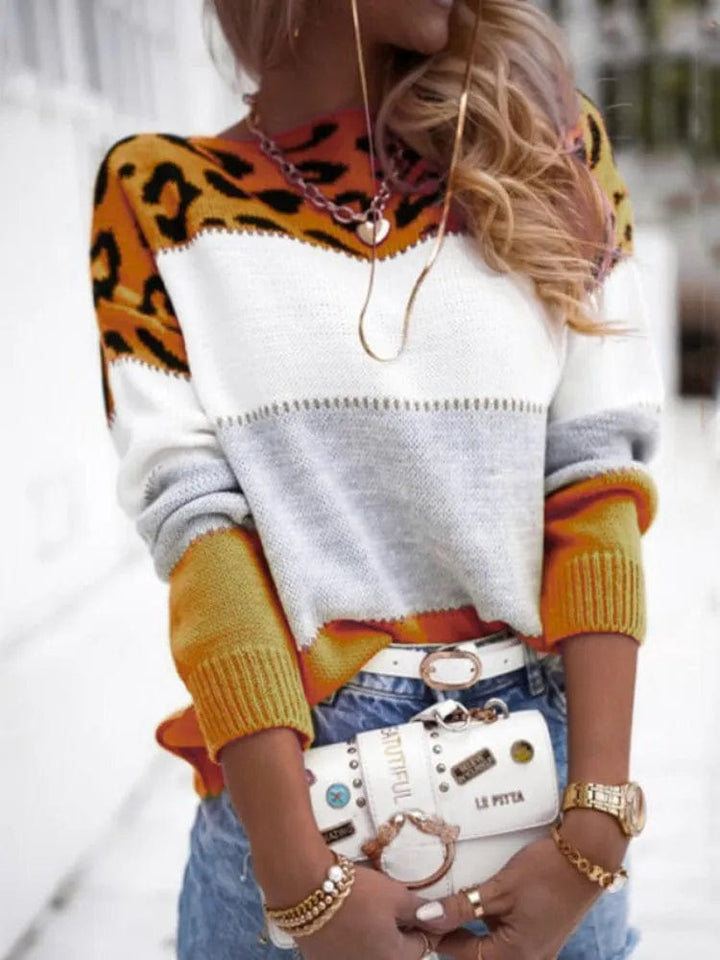 Jersey De Punto Con Estampado De Leopardo Para Mujer | Mangas Acanaladas