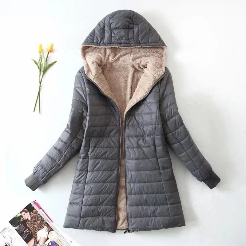 Chaqueta Con Capucha Y Cremallera Para Mujer | Mangas Acanaladas