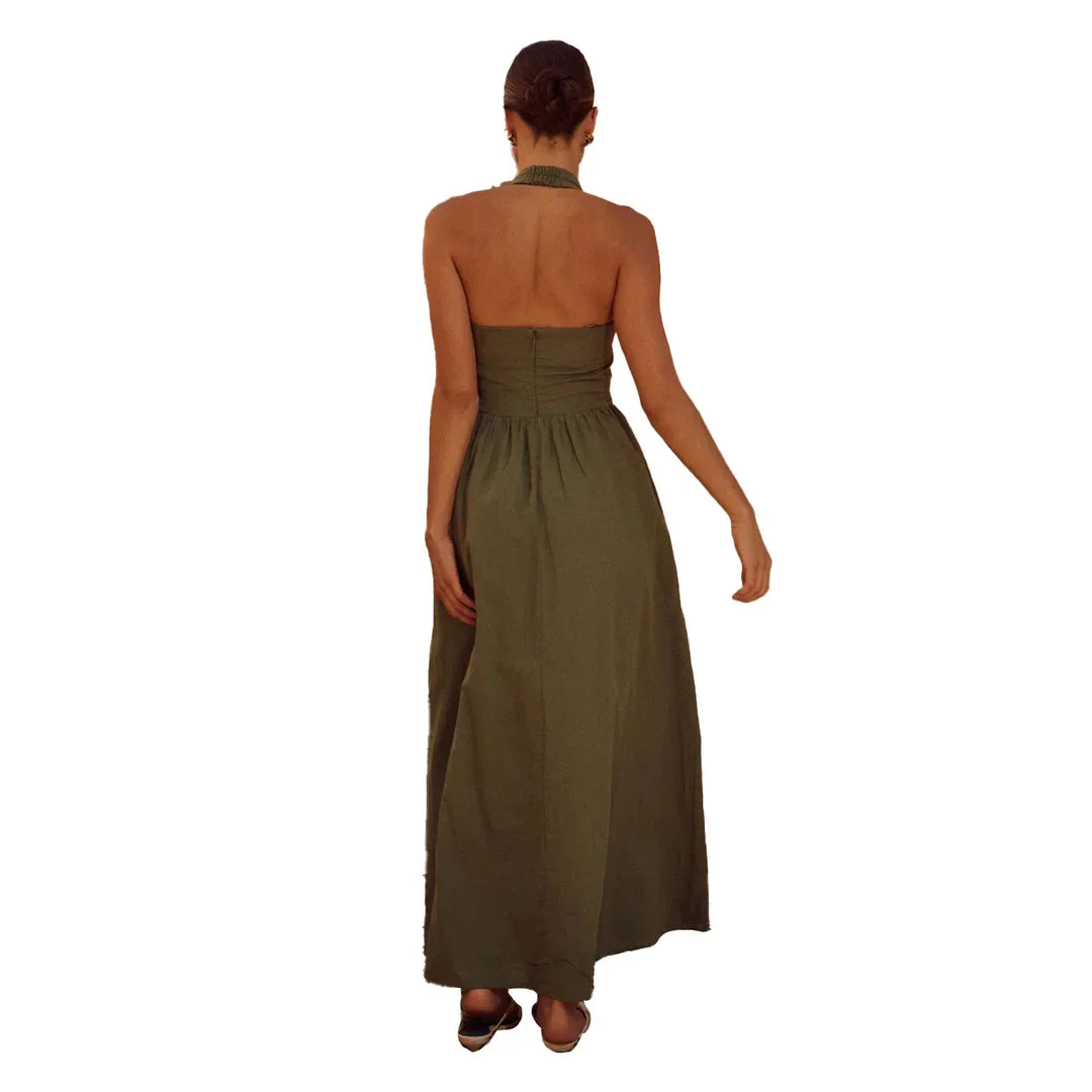 Vestido Elegante Sin Mangas Con Cuello Halter Para Mujer | Maxi