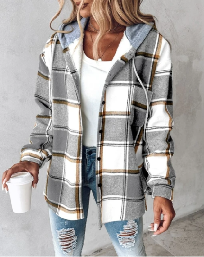 Chaqueta Con Capucha A Cuadros Para Mujer | Cálida