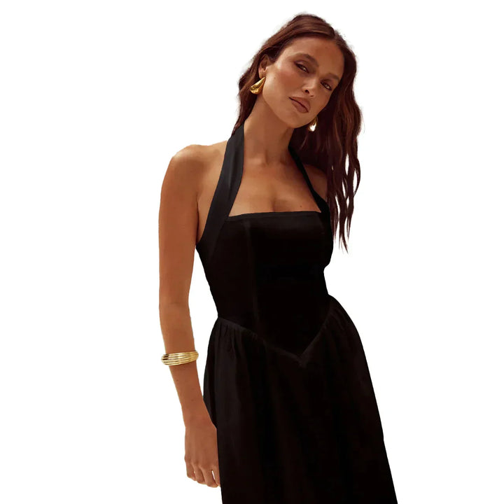 Vestido Elegante Sin Mangas Con Cuello Halter Para Mujer | Maxi