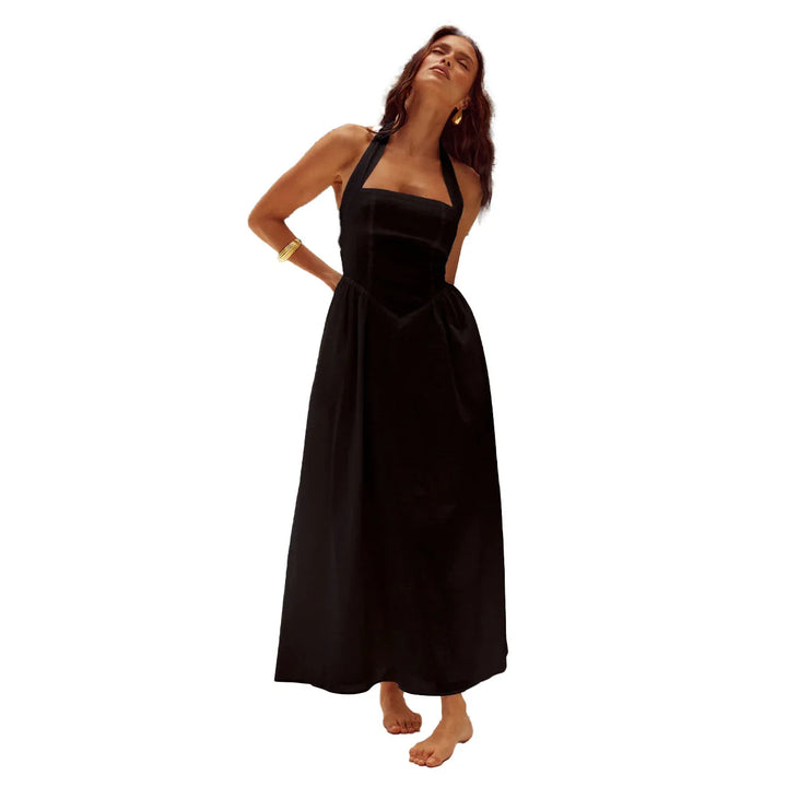 Vestido Elegante Sin Mangas Con Cuello Halter Para Mujer | Maxi