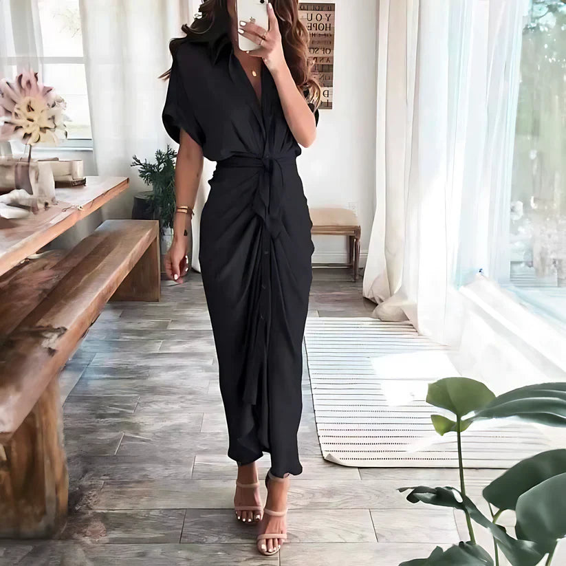 Mujeres Elegante Botón Abajo Vestido Camisa | Midi