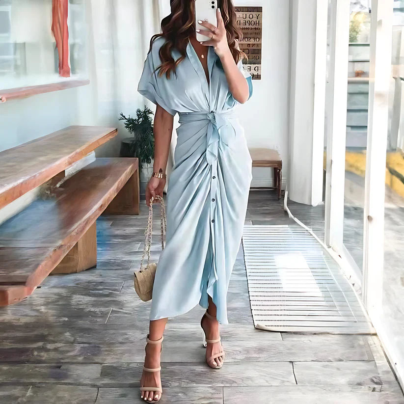 Mujeres Elegante Botón Abajo Vestido Camisa | Midi