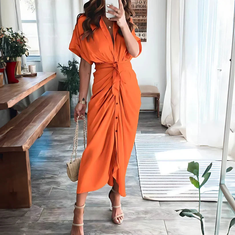 Mujeres Elegante Botón Abajo Vestido Camisa | Midi