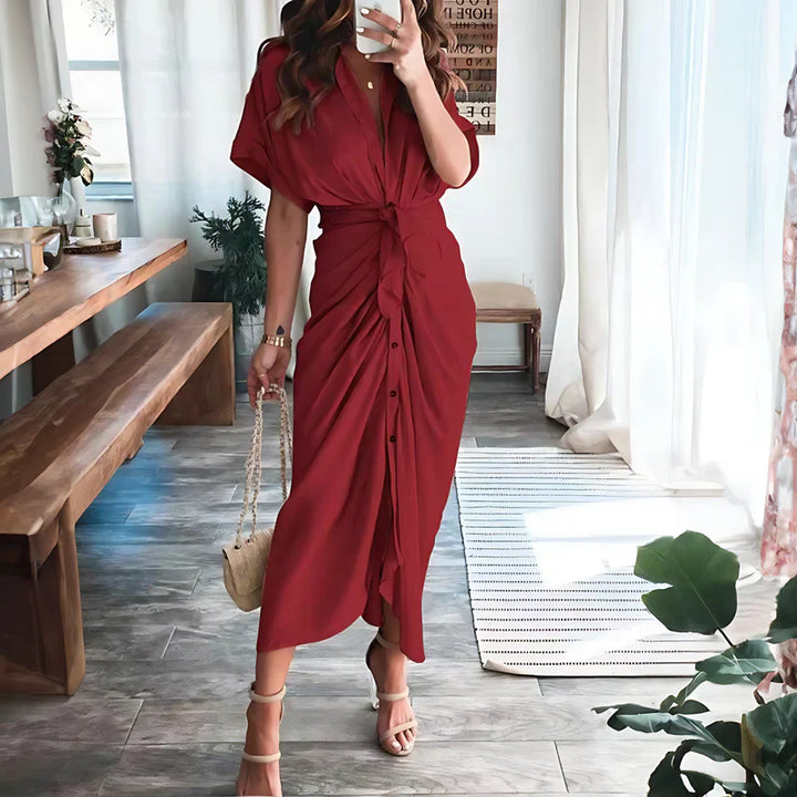 Mujeres Elegante Botón Abajo Vestido Camisa | Midi