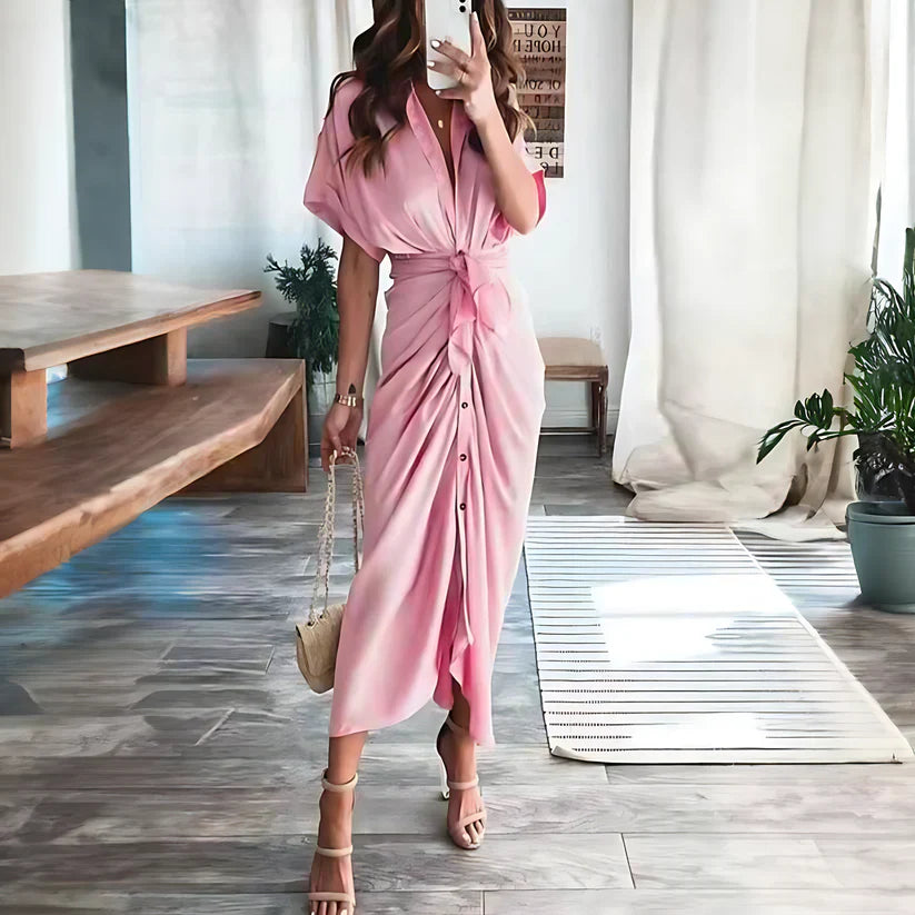 Mujeres Elegante Botón Abajo Vestido Camisa | Midi