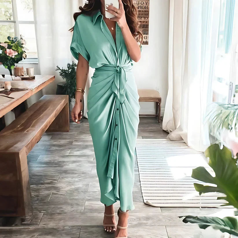 Mujeres Elegante Botón Abajo Vestido Camisa | Midi