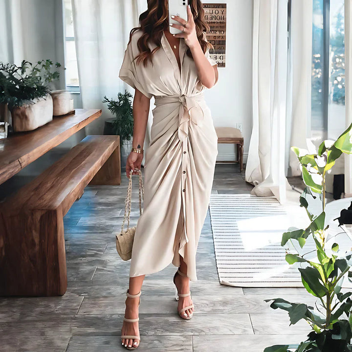 Mujeres Elegante Botón Abajo Vestido Camisa | Midi