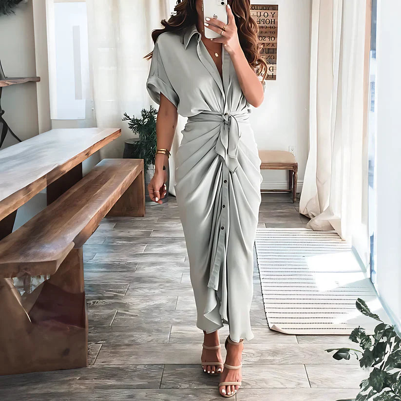 Mujeres Elegante Botón Abajo Vestido Camisa | Midi