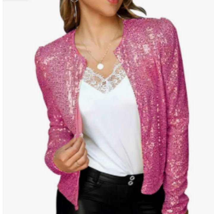 Chaqueta Corta De Lentejuelas Para Mujer | Cremallera