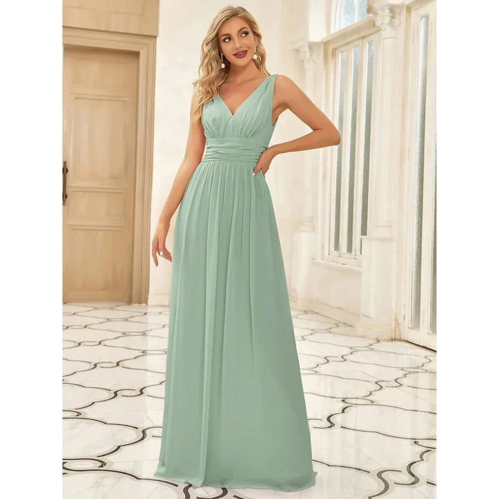 Vestido De Noche Plisado Sin Mangas Para Mujer | Maxi