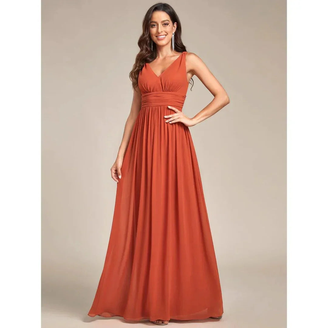 Vestido De Noche Plisado Sin Mangas Para Mujer | Maxi