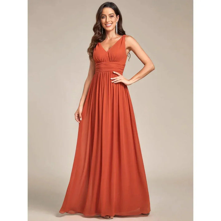 Vestido De Noche Plisado Sin Mangas Para Mujer | Maxi