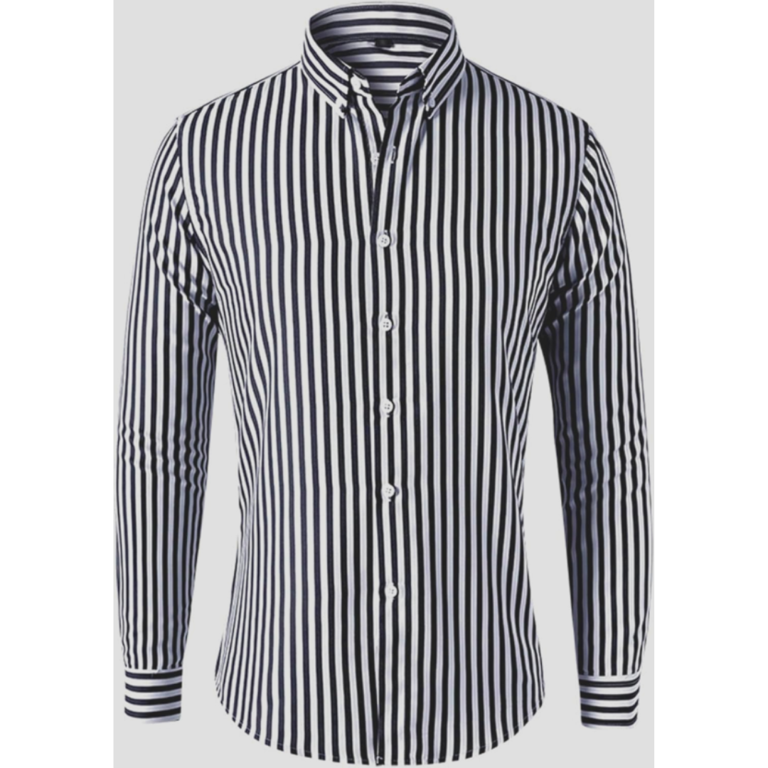 Camisa Clásica De Hombre Con Cuello A Rayas Y Botones | Mangas Largas