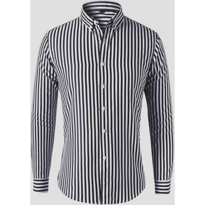 Camisa Clásica De Hombre Con Cuello A Rayas Y Botones | Mangas Largas