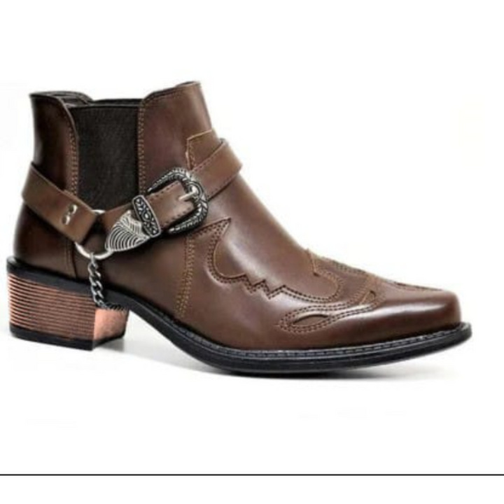 Botines De Vaquero Con Hebilla Y Cadena Para Hombre | Punta Puntiaguda