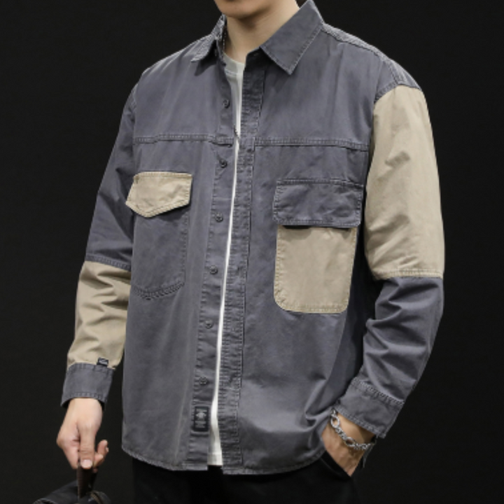 Camisa De Manga Larga Con Botones Para Hombre | Bolsillos En El Pecho