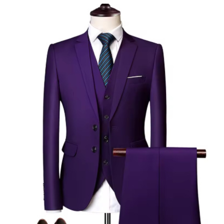 Zestaw 3-częściowy garnitur formalny dla gościa weselnego dla mężczyzn | Dopasowany krój