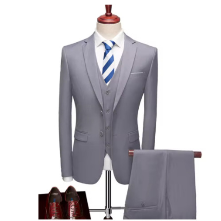 Zestaw 3-częściowy garnitur formalny dla gościa weselnego dla mężczyzn | Dopasowany krój