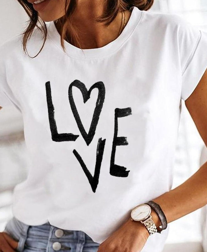 Camiseta De Verano Con Cuello Redondo Para Mujer | Blanca