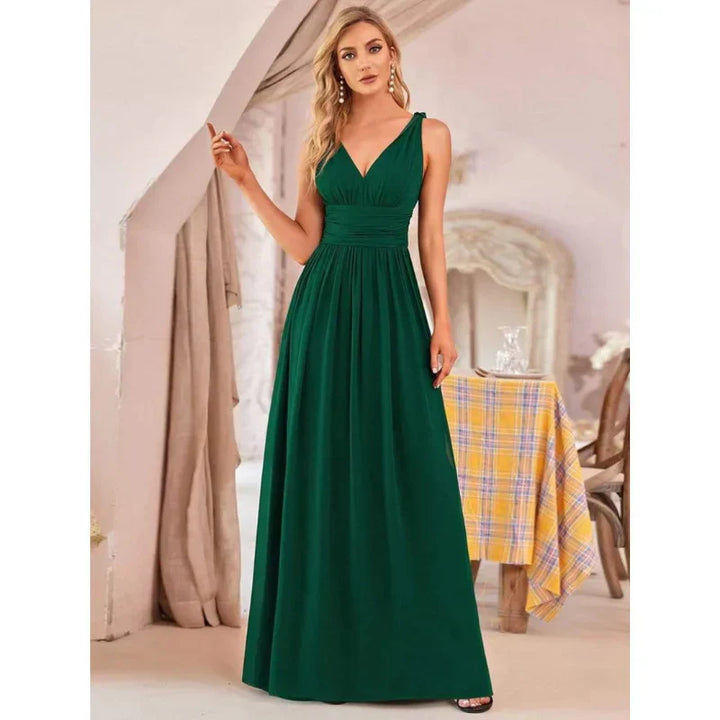 Vestido De Noche Plisado Sin Mangas Para Mujer | Maxi