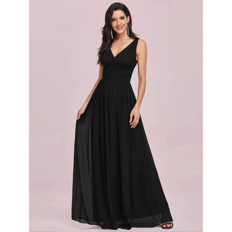 Vestido De Noche Plisado Sin Mangas Para Mujer | Maxi