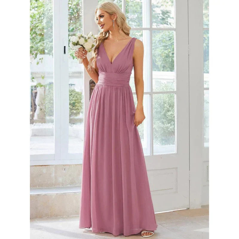 Vestido De Noche Plisado Sin Mangas Para Mujer | Maxi
