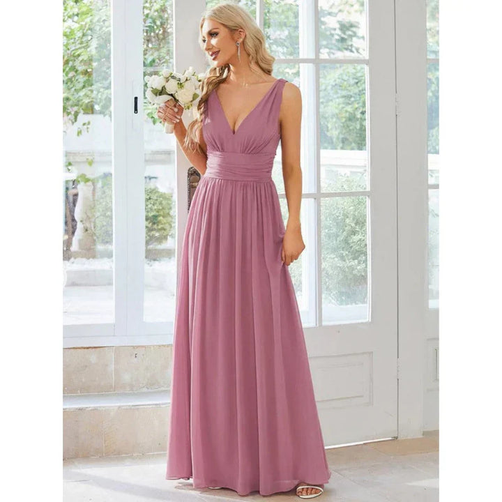 Vestido De Noche Plisado Sin Mangas Para Mujer | Maxi