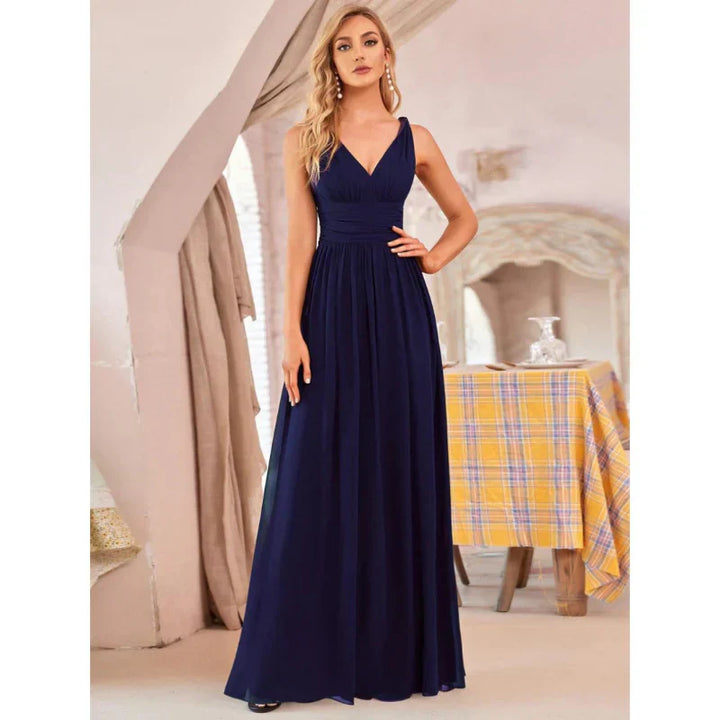 Vestido De Noche Plisado Sin Mangas Para Mujer | Maxi