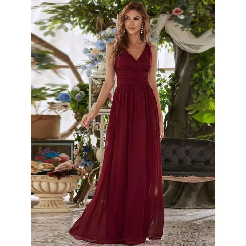 Vestido De Noche Plisado Sin Mangas Para Mujer | Maxi