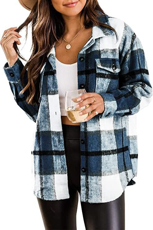 Chaqueta Camisa Con Botones Para Mujer | A Cuadros