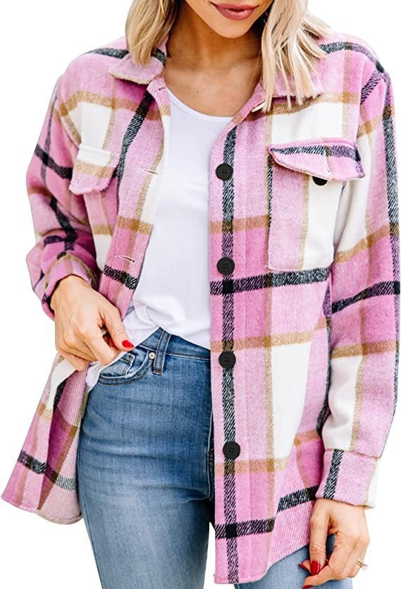 Chaqueta Camisa Con Botones Para Mujer | A Cuadros
