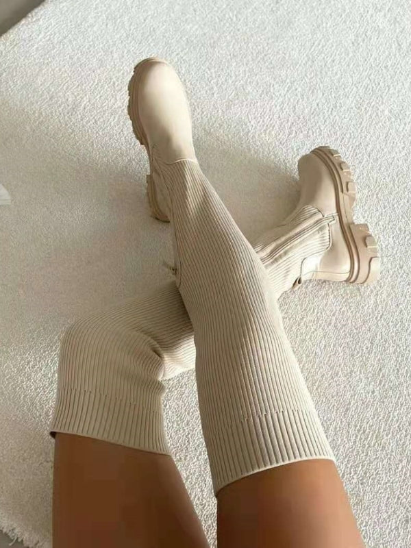 Wysokie kozaki za udo bez sznurowadeł dla kobiet | Platforma