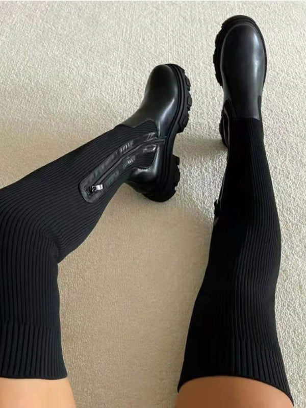 Wysokie kozaki za udo bez sznurowadeł dla kobiet | Platforma