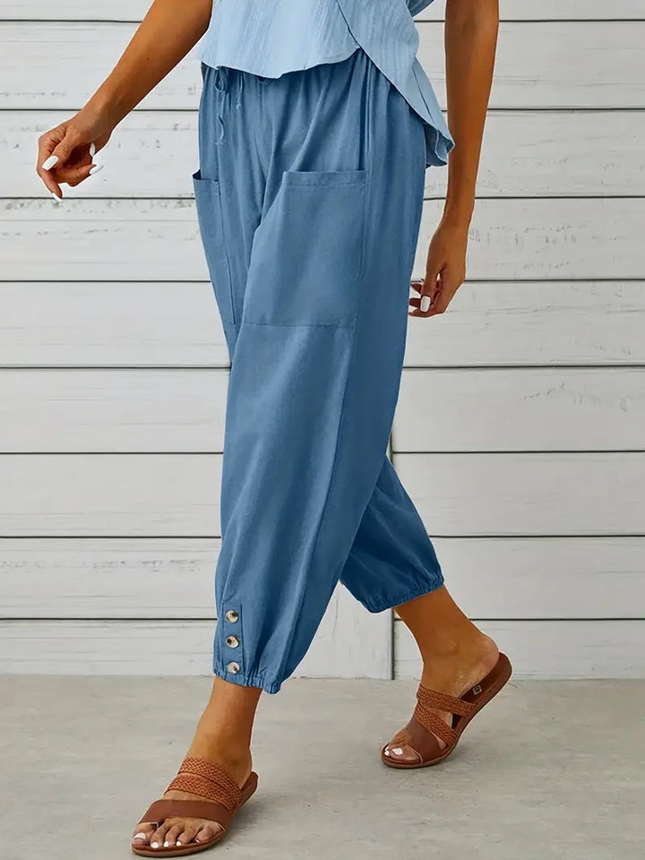 Pantalones De Verano Con Bolsillo Delantero Para Mujer | Cordón Ajustable