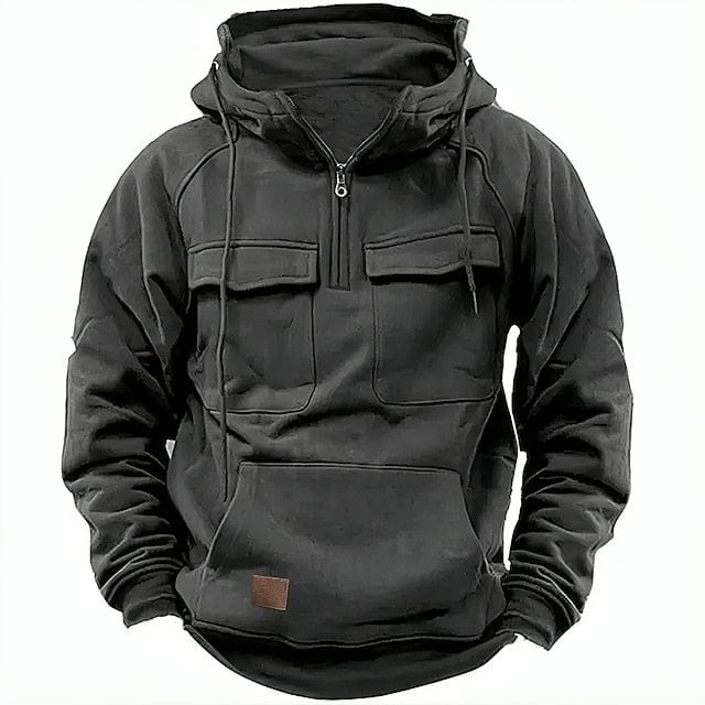 Sudadera Con Capucha Y Media Cremallera Para Hombre | Múltiples Bolsillos