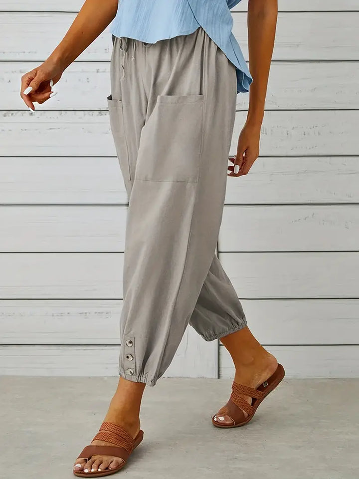 Pantalones De Verano Con Bolsillo Delantero Para Mujer | Cordón Ajustable