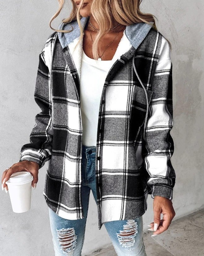 Chaqueta Con Capucha A Cuadros Para Mujer | Cálida