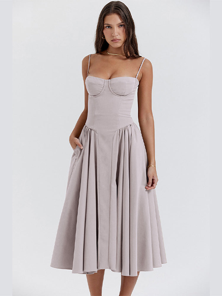 Vestido Con Tirantes Finos Y Falda Acampanada Para Mujer | Midi
