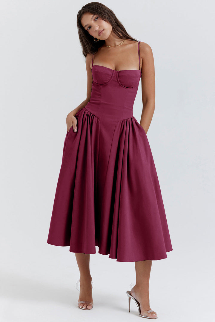 Vestido Con Tirantes Finos Y Falda Acampanada Para Mujer | Midi