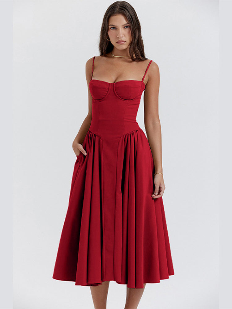 Vestido Con Tirantes Finos Y Falda Acampanada Para Mujer | Midi