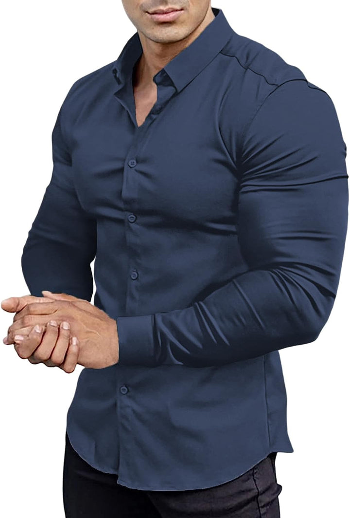Camisa De Vestir Abotonada Para Hombre | Sin Arrugas