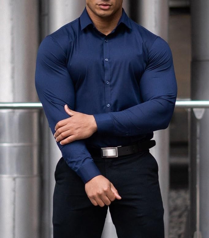 Camisa De Vestir Abotonada Para Hombre | Sin Arrugas